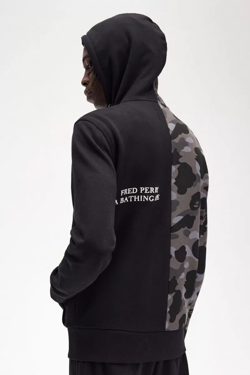 fred perry herren-sweatshirt mit kapuze und kontrastfarbenem reißverschluss schwarz