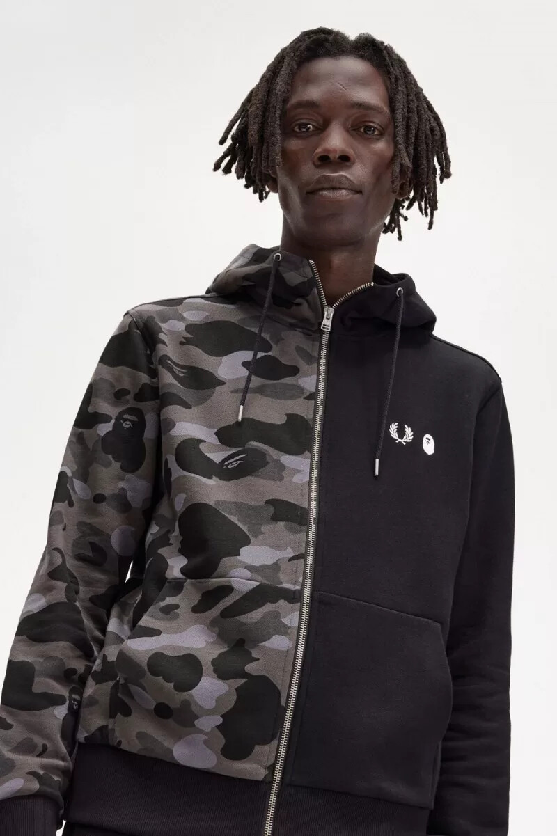 fred perry herren-sweatshirt mit kapuze und kontrastfarbenem reißverschluss schwarz