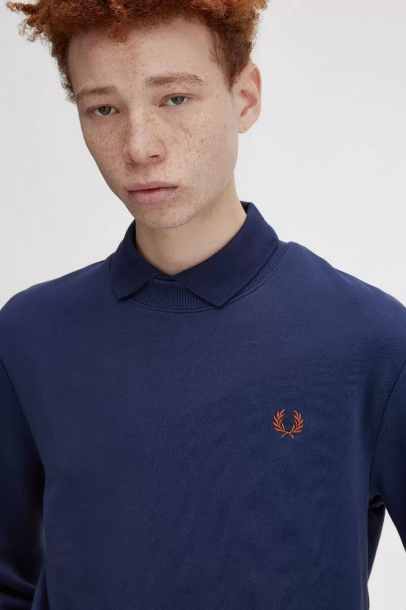 fred perry herren-sweatshirt mit rundhalsausschnitt farbe französischblauwhiskybraun