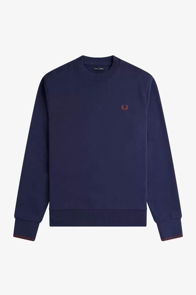 fred perry herren-sweatshirt mit rundhalsausschnitt farbe französischblauwhiskybraun