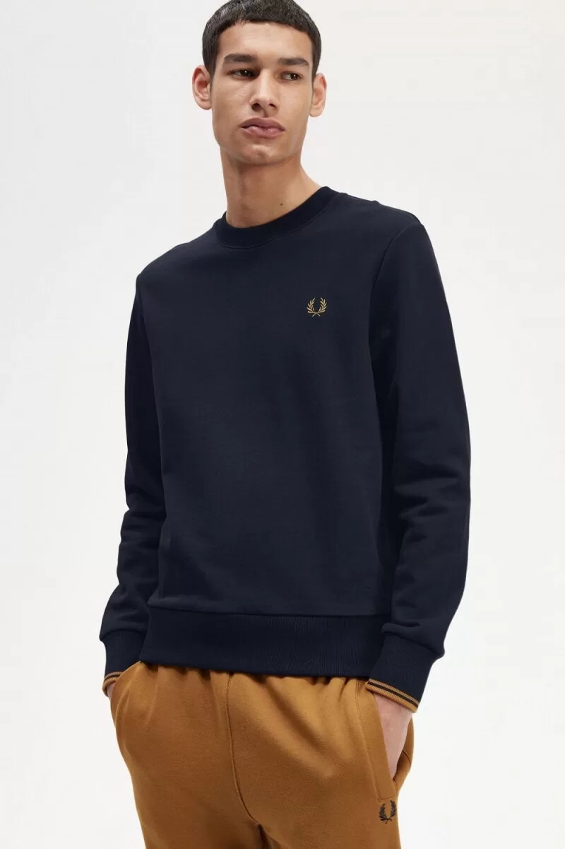 fred perry herren-sweatshirt mit rundhalsausschnitt marineblaudunkelbraun