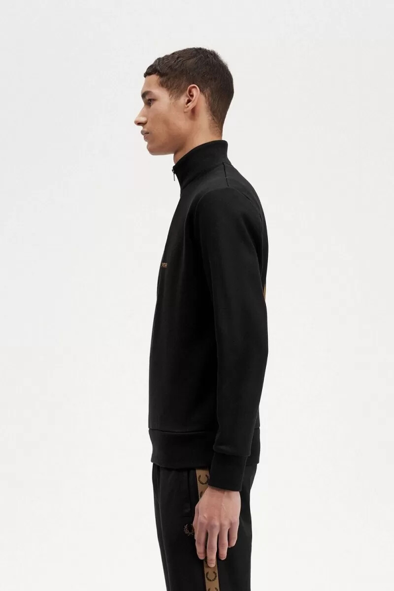fred perry herren-sweatshirt mit doppeltem grafikprint und halbem reißverschluss schwarz