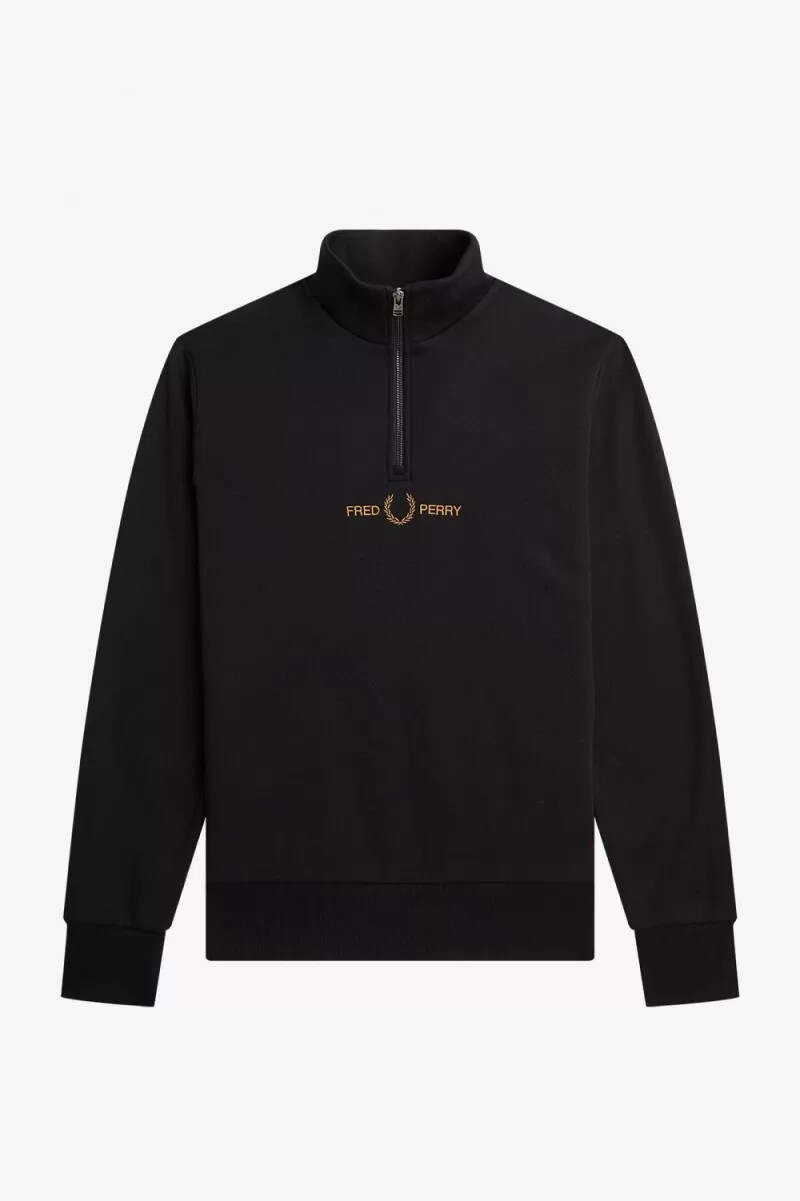 fred perry herren-sweatshirt mit doppeltem grafikprint und halbem reißverschluss schwarz