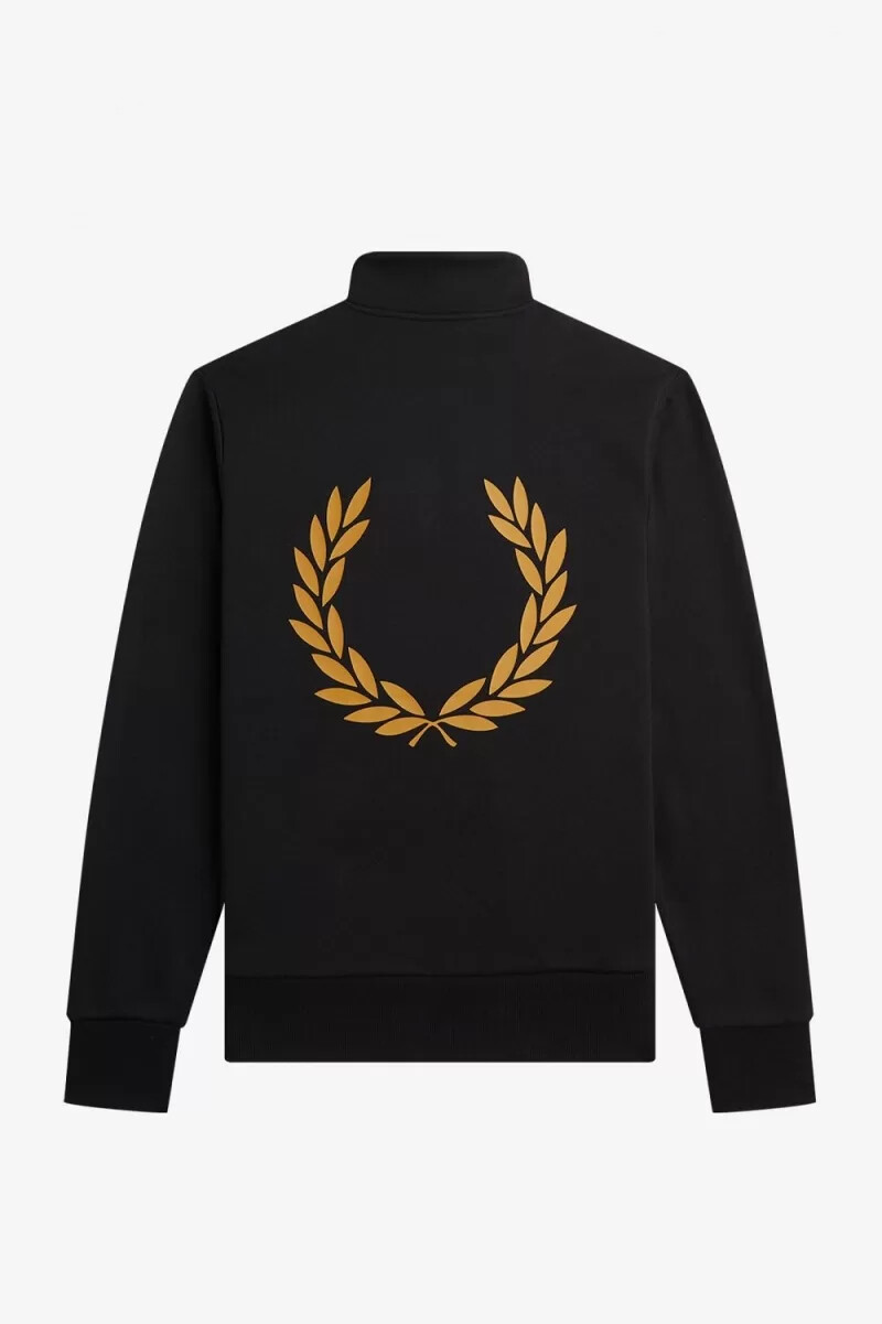 fred perry herren-sweatshirt mit doppeltem grafikprint und halbem reißverschluss schwarz