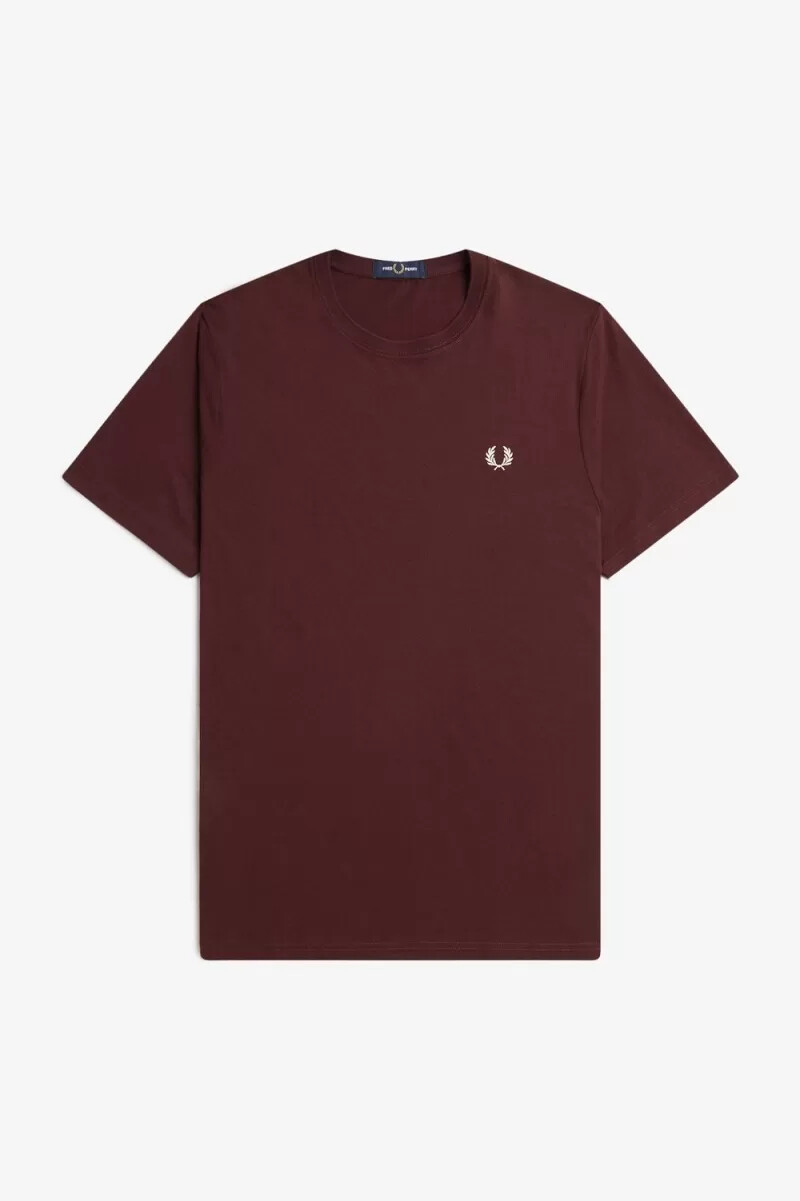 fred perry herren-t-shirt mit rundhalsausschnitt farbe oxblood beige