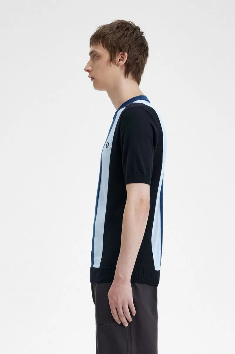 fred perry herren-t-shirt mit streifenmuster feinstrick marineblau türkis kobaltblau