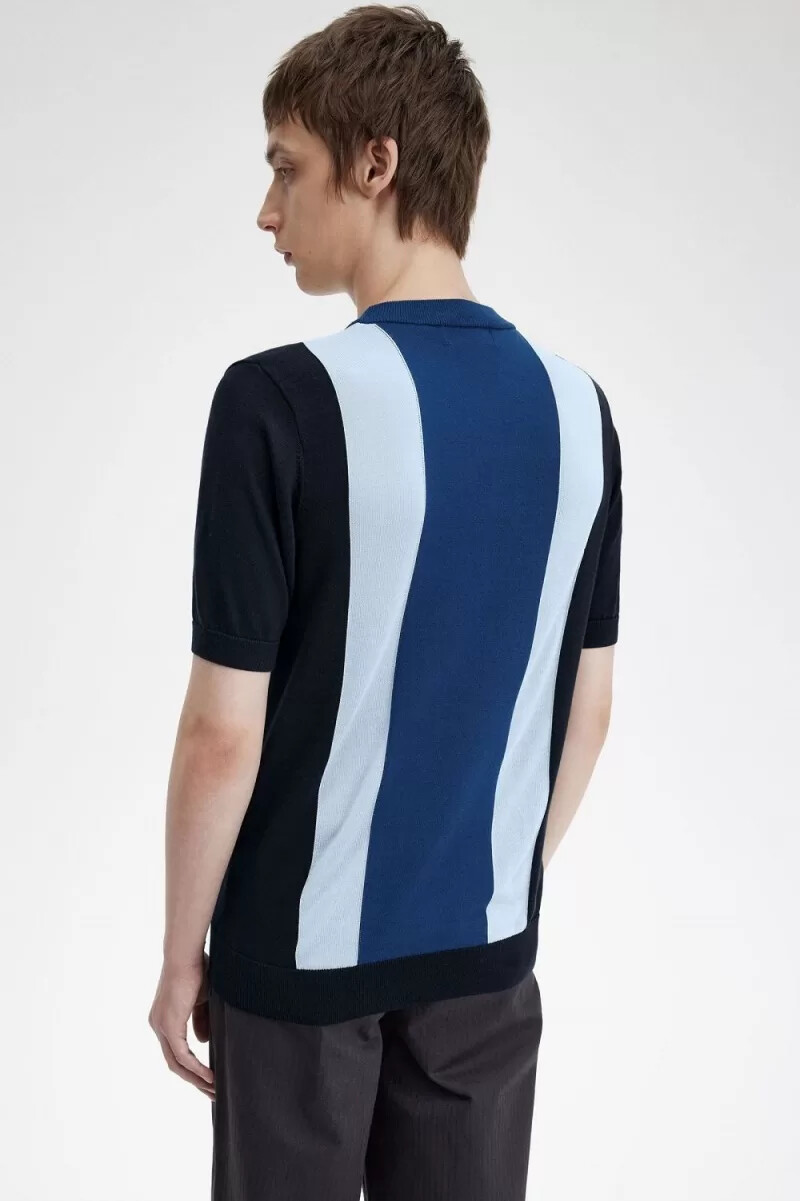 fred perry herren-t-shirt mit streifenmuster feinstrick marineblau türkis kobaltblau