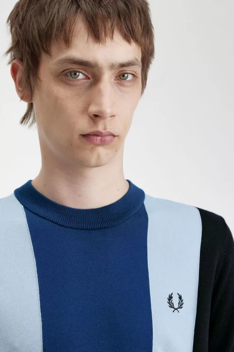 fred perry herren-t-shirt mit streifenmuster feinstrick marineblau türkis kobaltblau