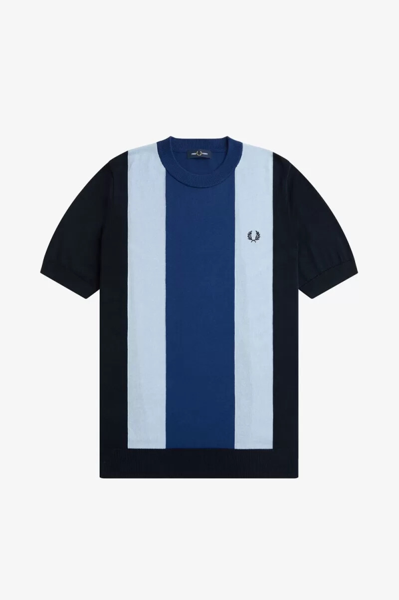 fred perry herren-t-shirt mit streifenmuster feinstrick marineblau türkis kobaltblau