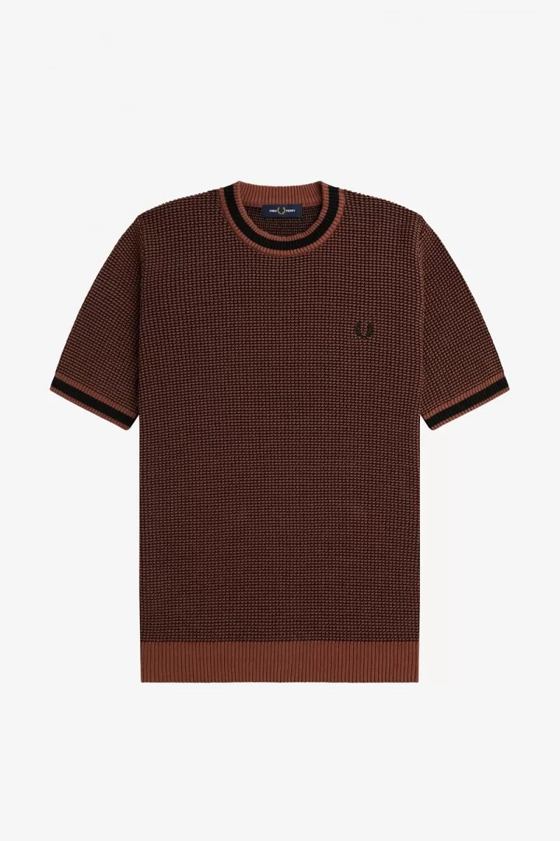 fred perry herren-t-shirt mit strukturstrick whiskybraun