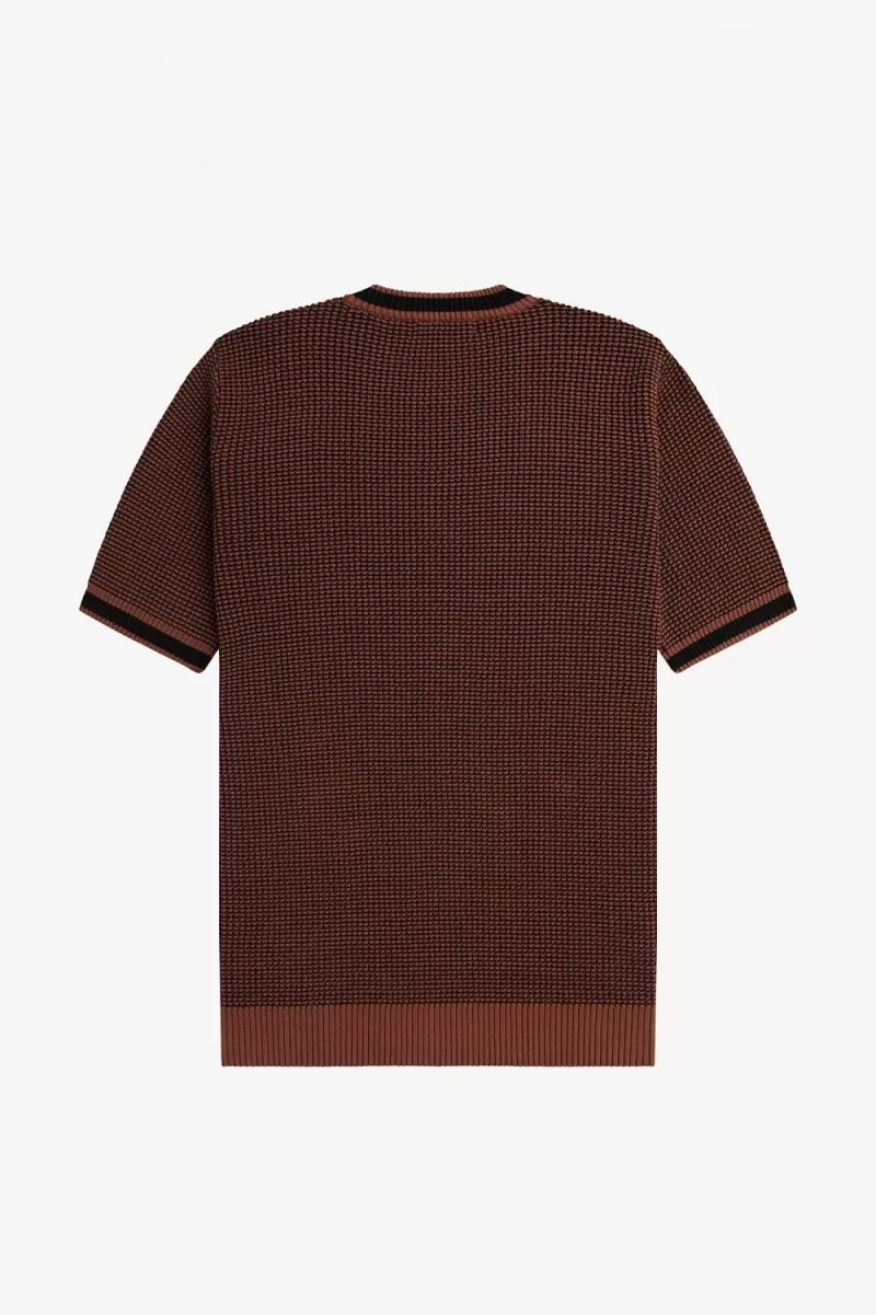 fred perry herren-t-shirt mit strukturstrick whiskybraun