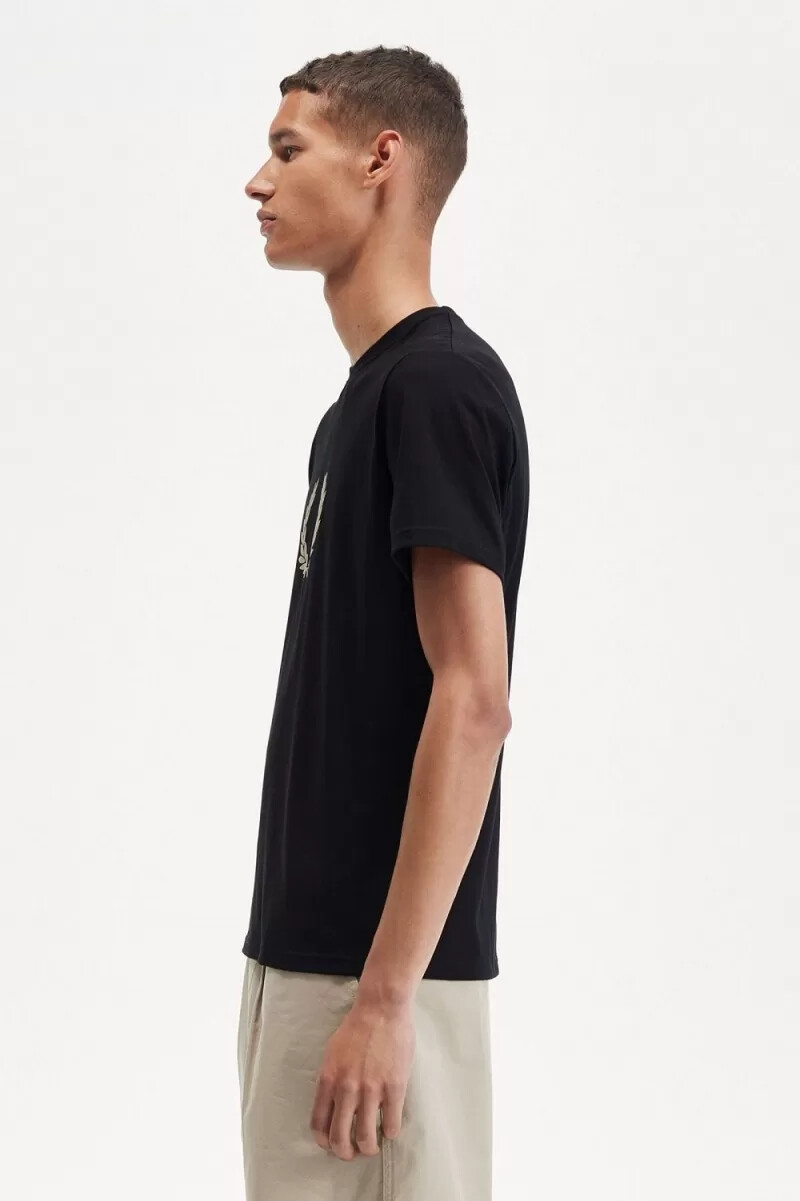 fred perry herren-t-shirt mit lorbeerkranz-flockmuster schwarzwarmgrau