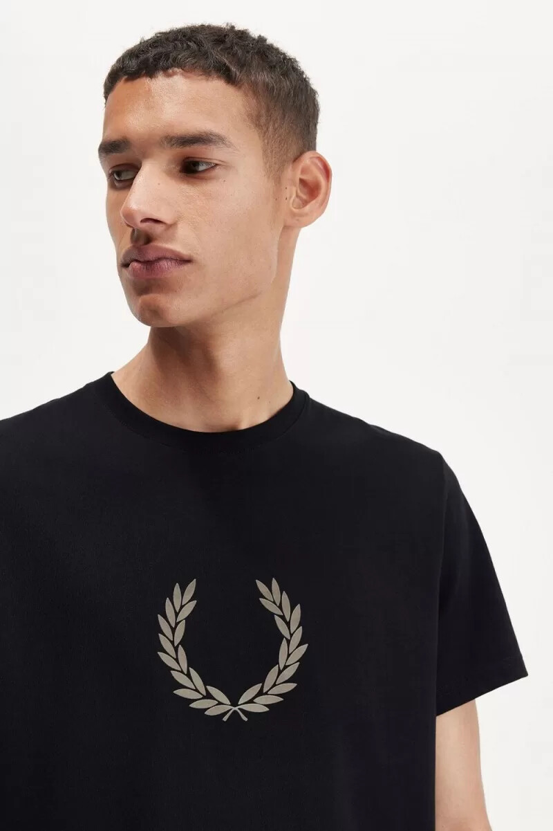 fred perry herren-t-shirt mit lorbeerkranz-flockmuster schwarzwarmgrau