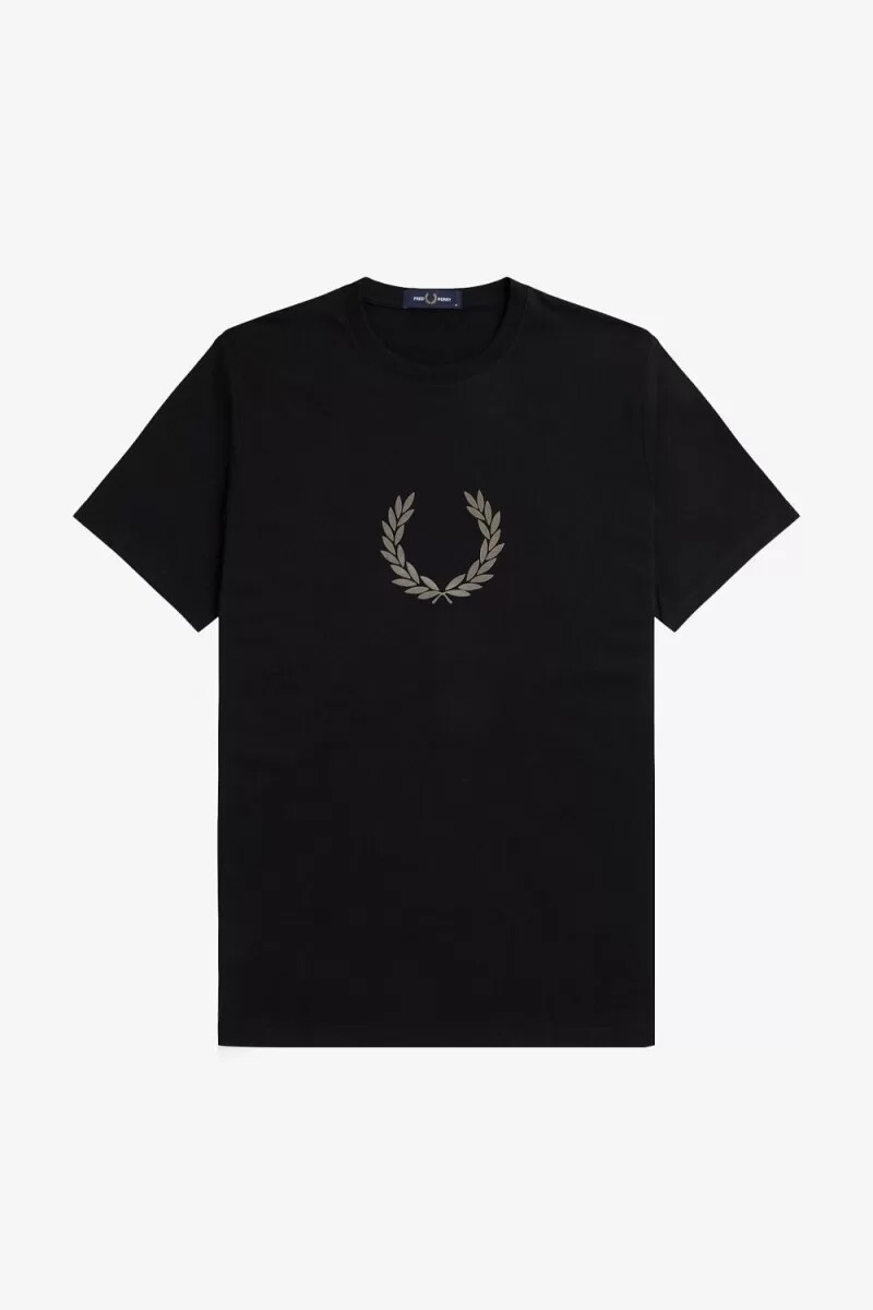 fred perry herren-t-shirt mit lorbeerkranz-flockmuster schwarzwarmgrau