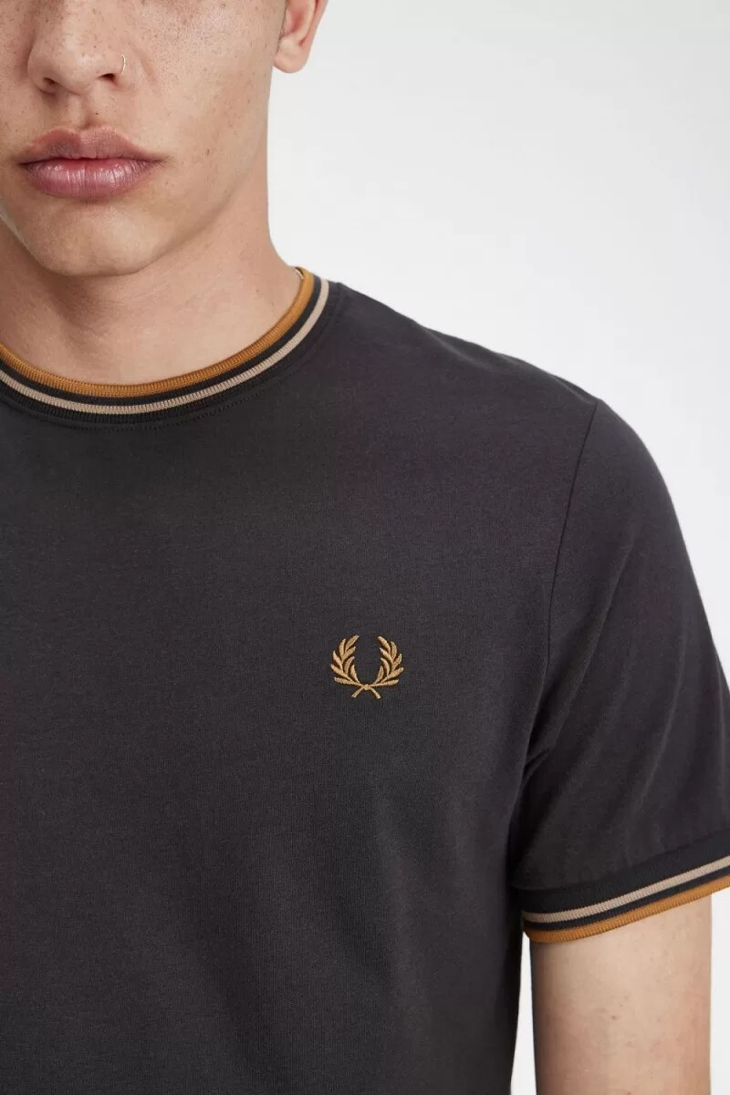 fred perry twin tipped herren-t-shirt ankergrau grün dunkelbraun
