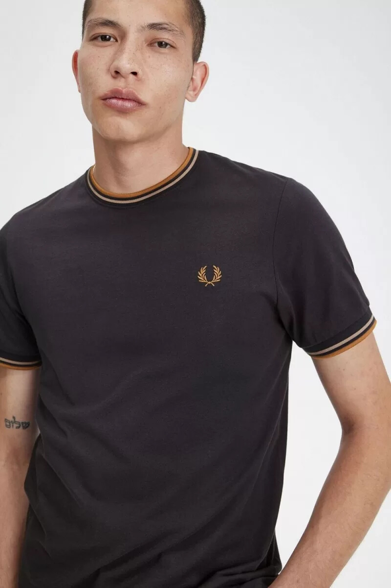 fred perry twin tipped herren-t-shirt ankergrau grün dunkelbraun