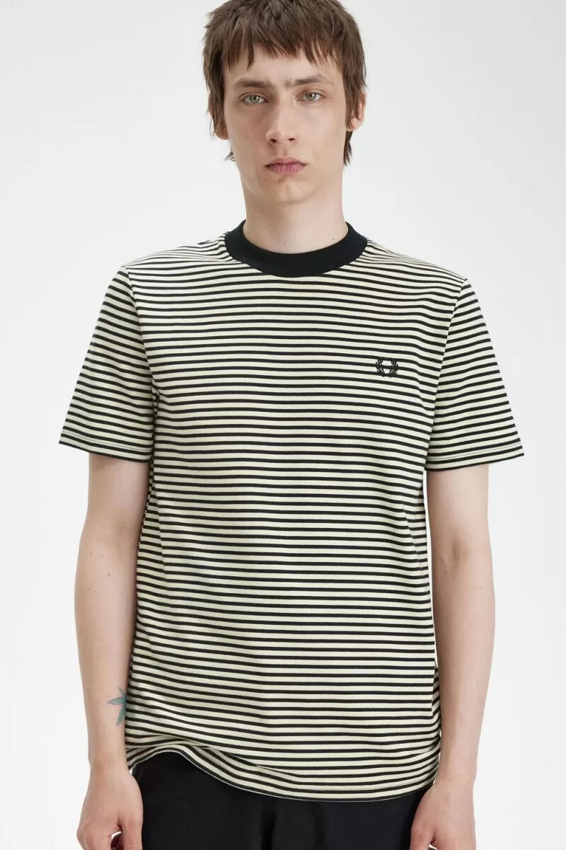 fred perry herren-t-shirt mit feinen streifen schweres material haferflocken-schwarz