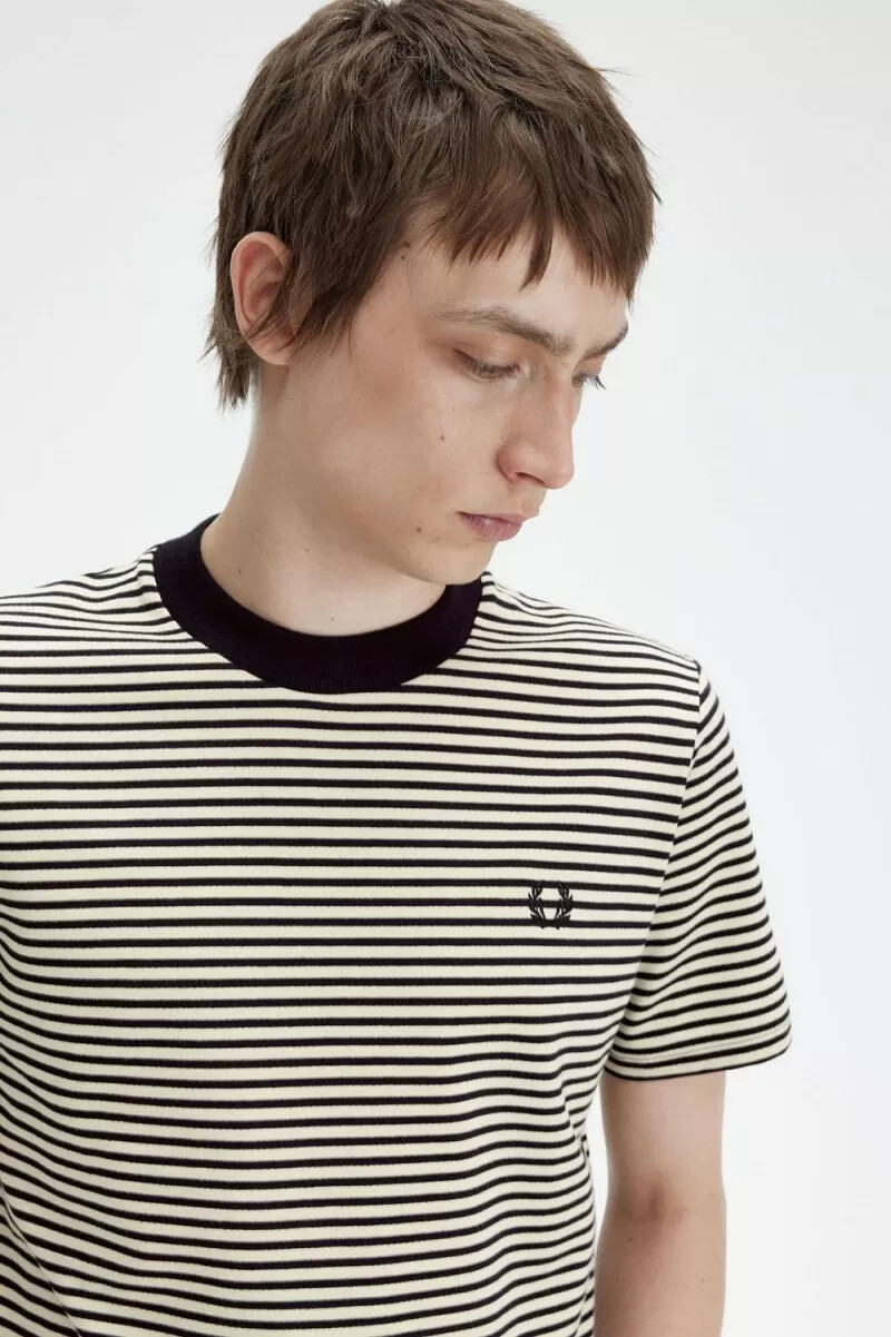 fred perry herren-t-shirt mit feinen streifen schweres material haferflocken-schwarz