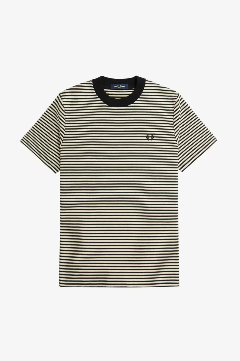 fred perry herren-t-shirt mit feinen streifen schweres material haferflocken-schwarz