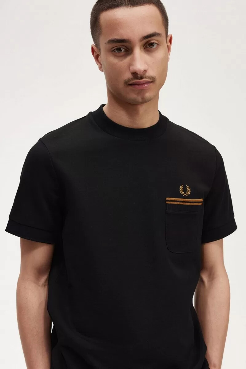 fred perry herren-t-shirt mit zwei aufgesetzten taschen schwarz