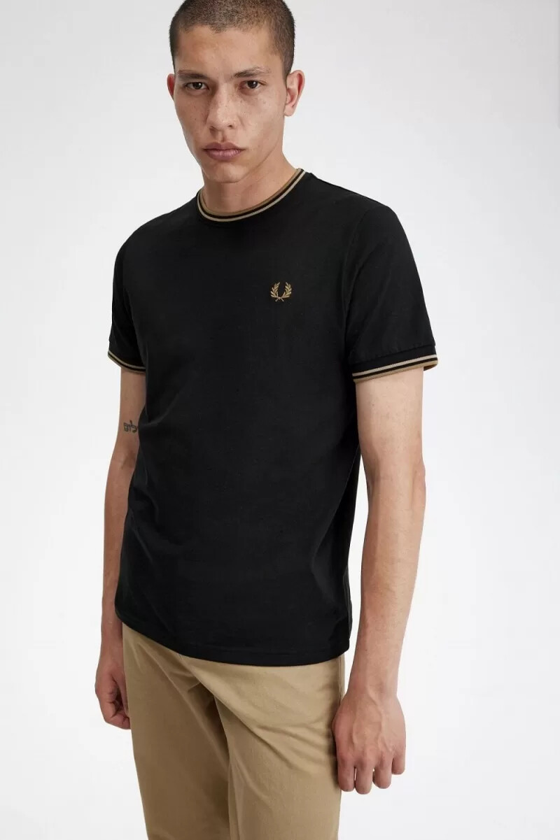 fred perry twin tipped herren-t-shirt schwarz grün braun