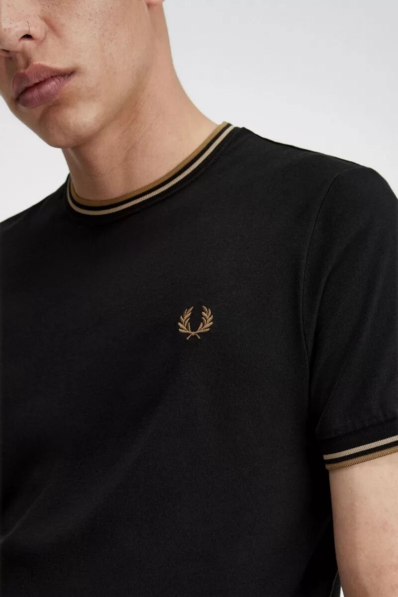 fred perry twin tipped herren-t-shirt schwarz grün braun