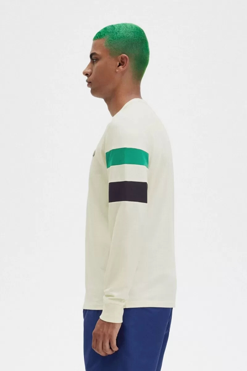 fred perry langarm-t-shirt mit einsätzen an den Ärmeln beige