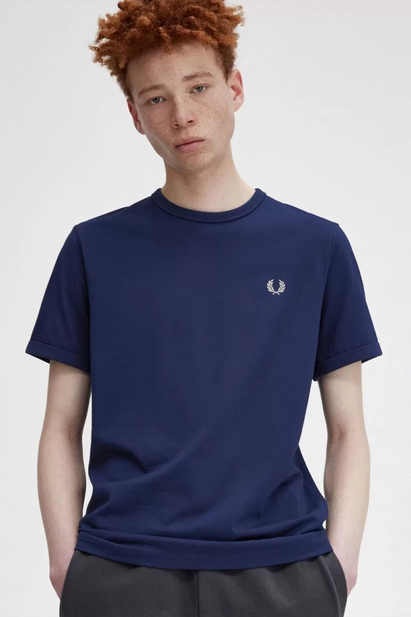 fred perry ringer herren-t-shirt französischblau schneeweiß