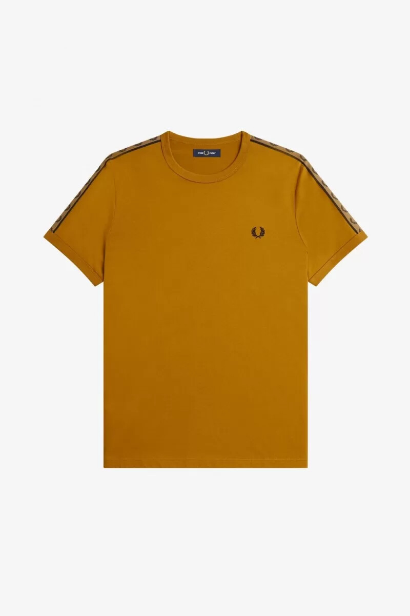 fred perry herren-t-shirt mit kontrastband dunkelbraun