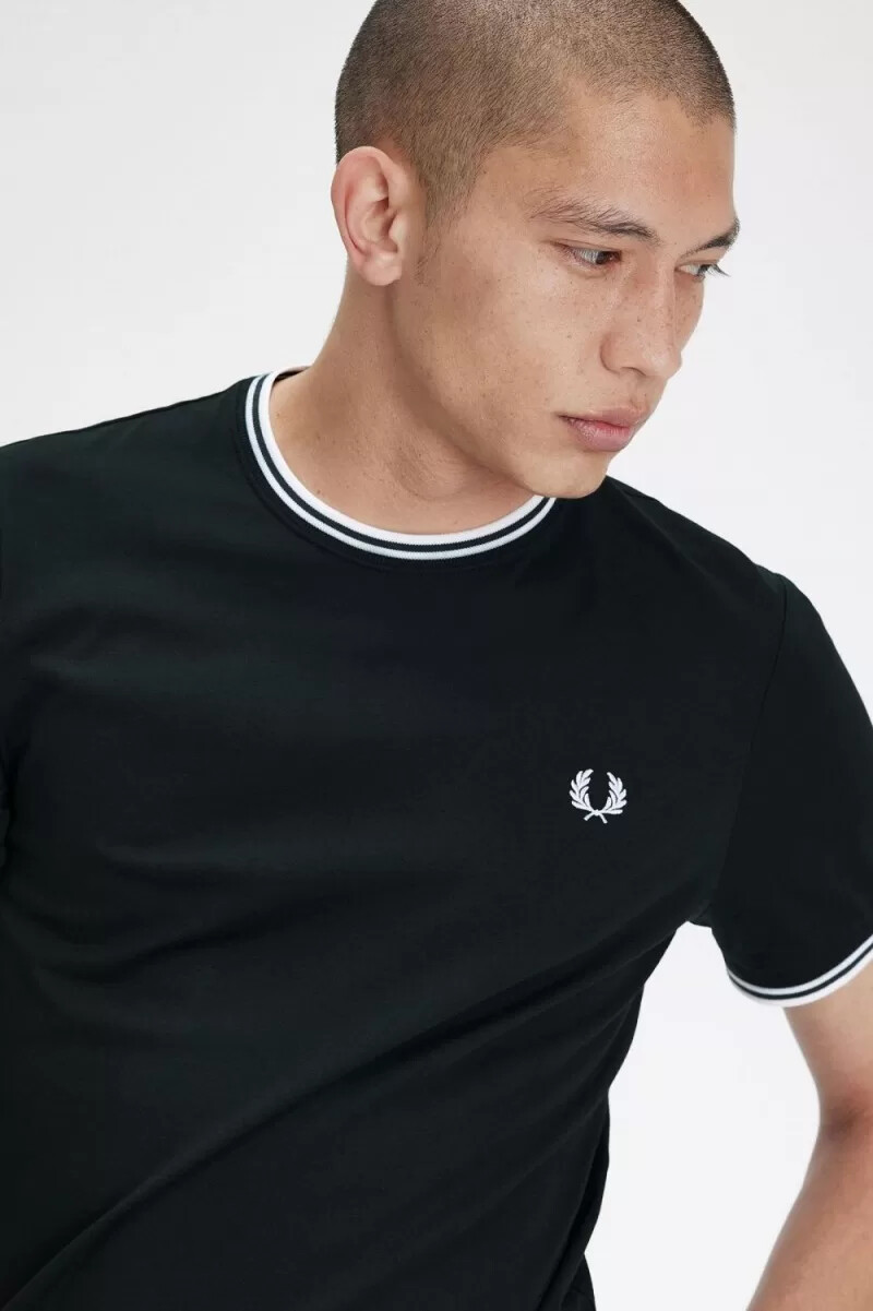 fred perry twin tipped herren-t-shirt nachtgrün schneeweiß
