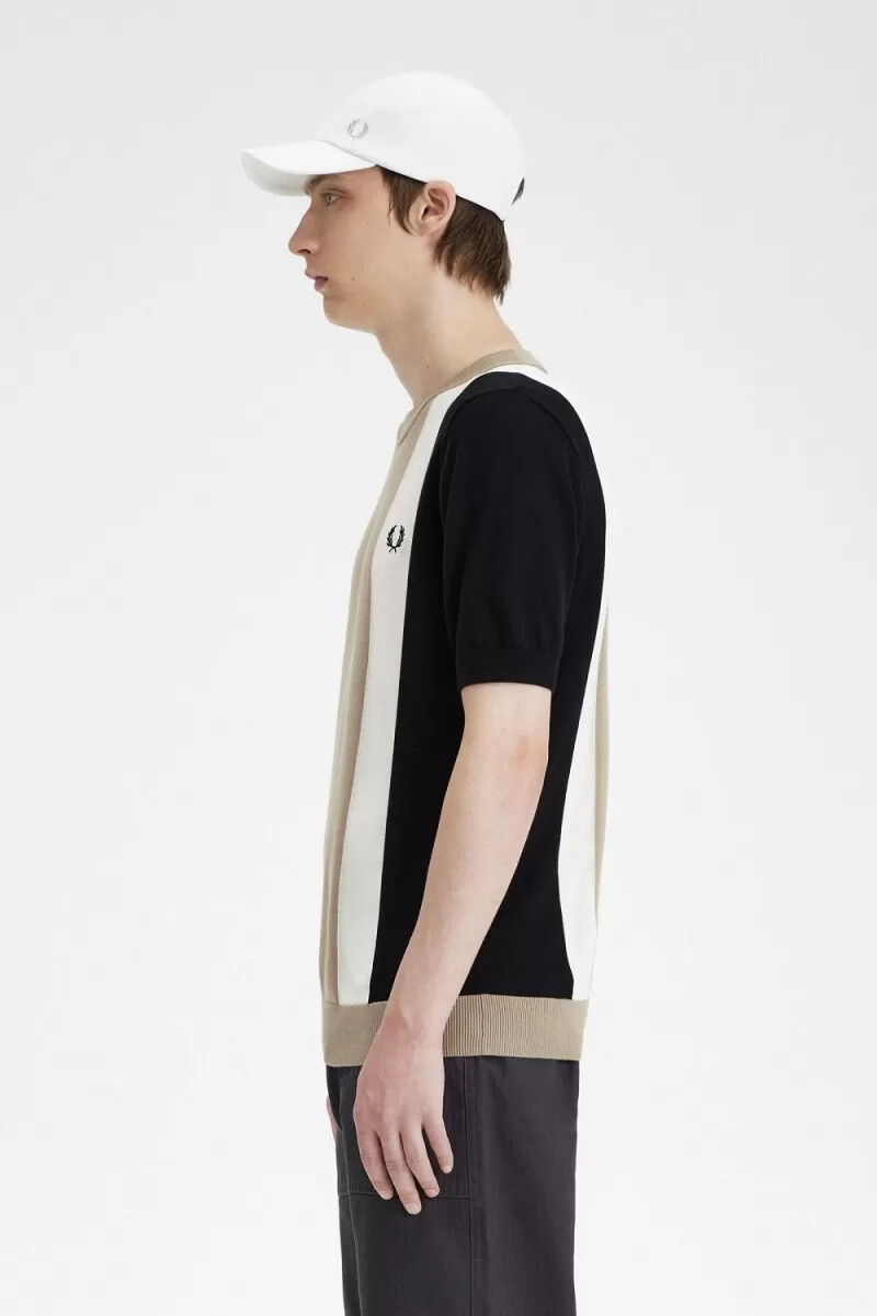 fred perry herren-t-shirt mit streifenmuster feinstrick schwarz schneeweiß warmgrau