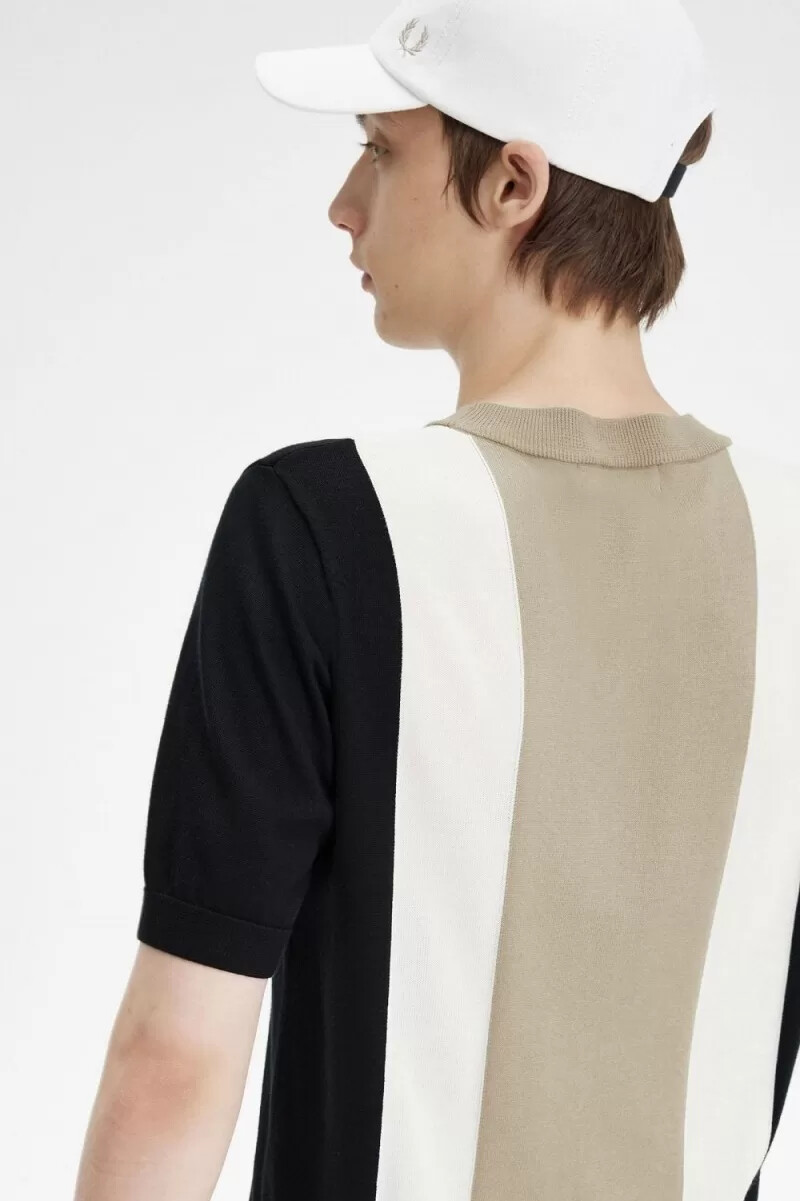 fred perry herren-t-shirt mit streifenmuster feinstrick schwarz schneeweiß warmgrau