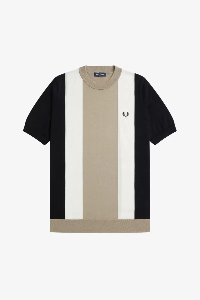 fred perry herren-t-shirt mit streifenmuster feinstrick schwarz schneeweiß warmgrau