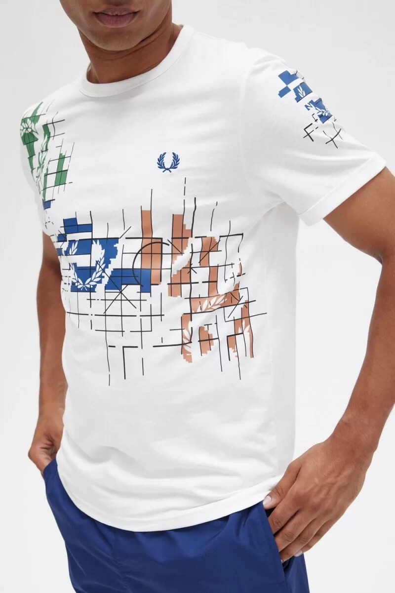 fred perry herren-t-shirt mit gittermuster schneewittchen