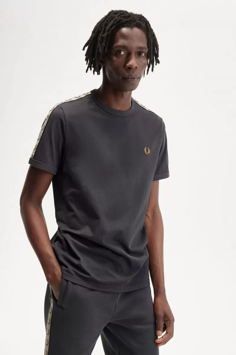 fred perry herren-t-shirt mit kontrastband ankergrauschwarz