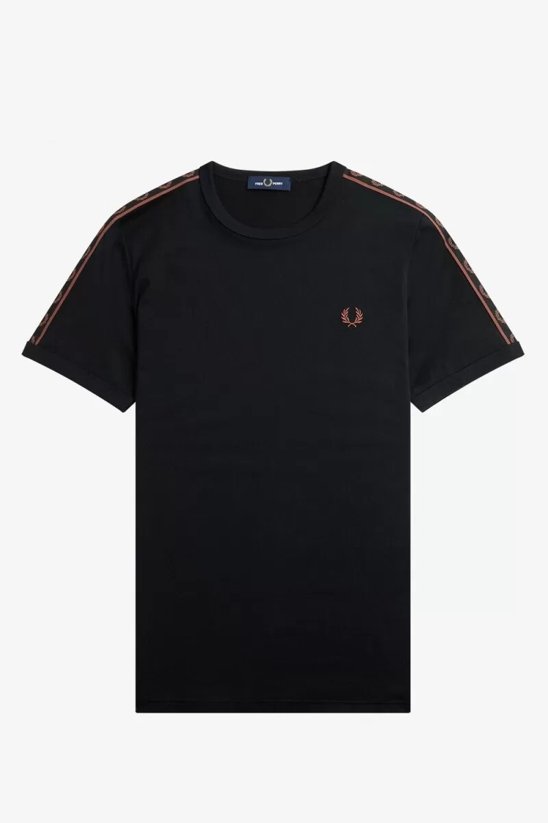 fred perry herren-t-shirt mit kontrastband schwarzwhiskybraun