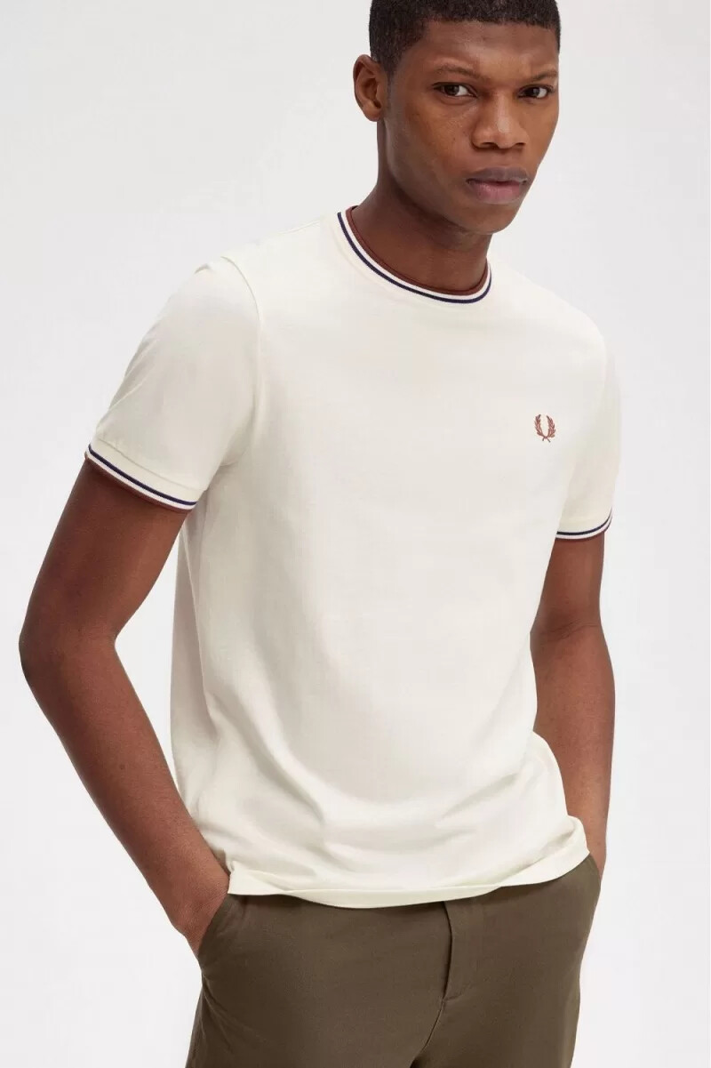 fred perry twin tipped herren-t-shirt beige whisky braun