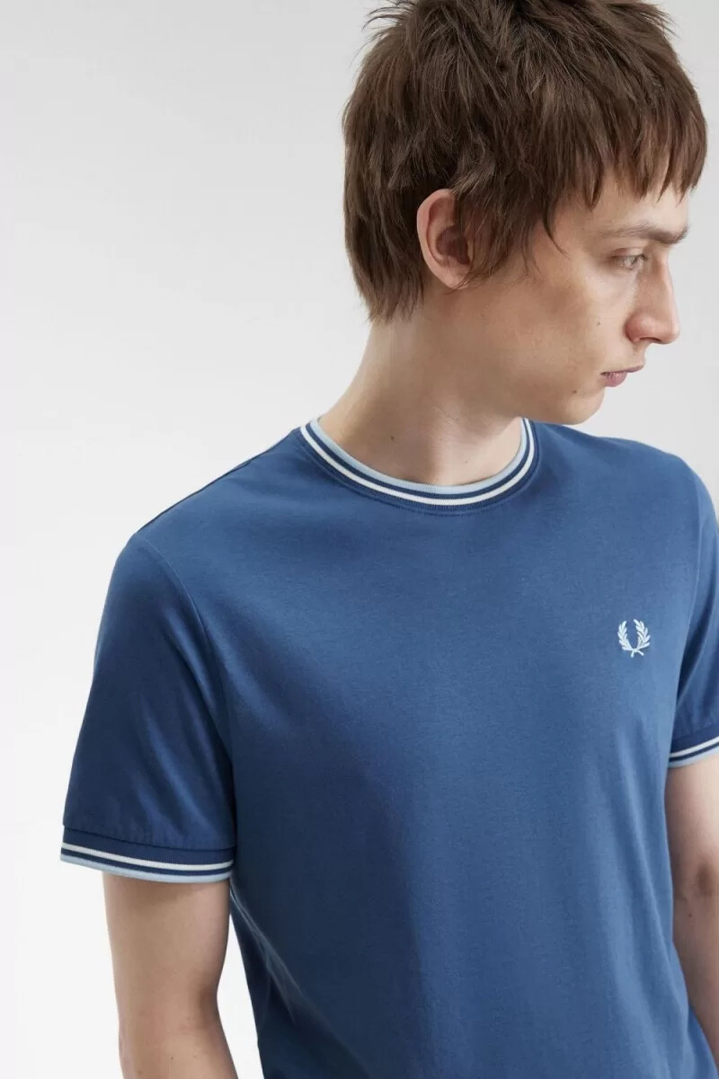 fred perry twin tipped herren-t-shirt mitternachtsblau beige hellblau