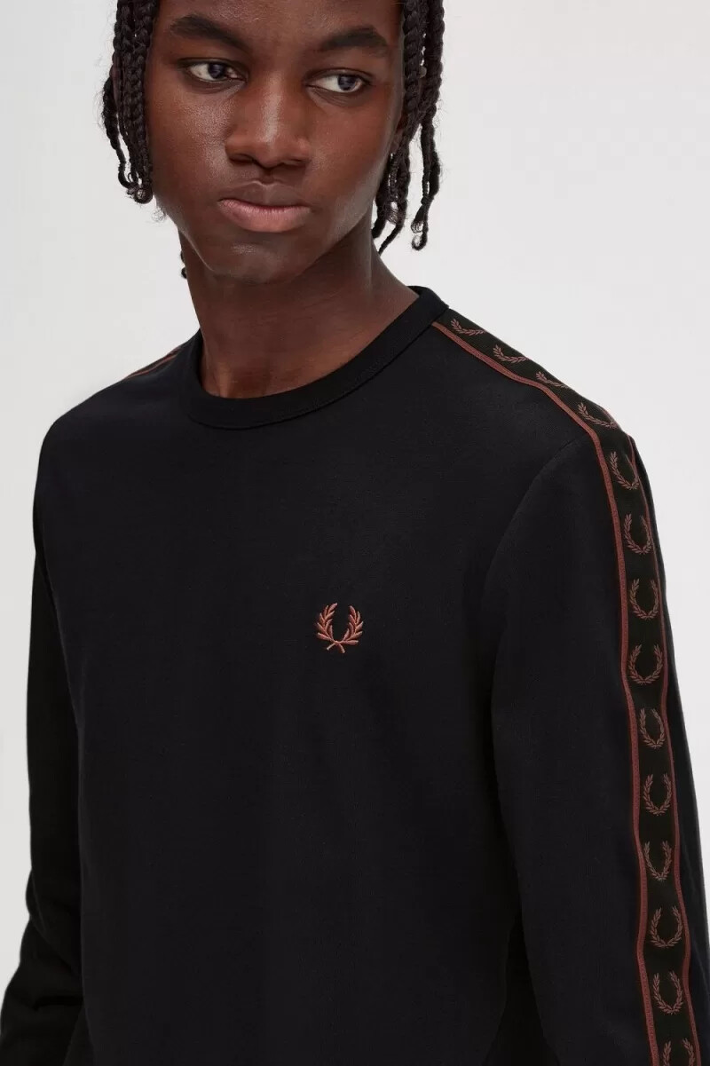 fred perry langarm-t-shirt für herren schwarzwhiskybraun