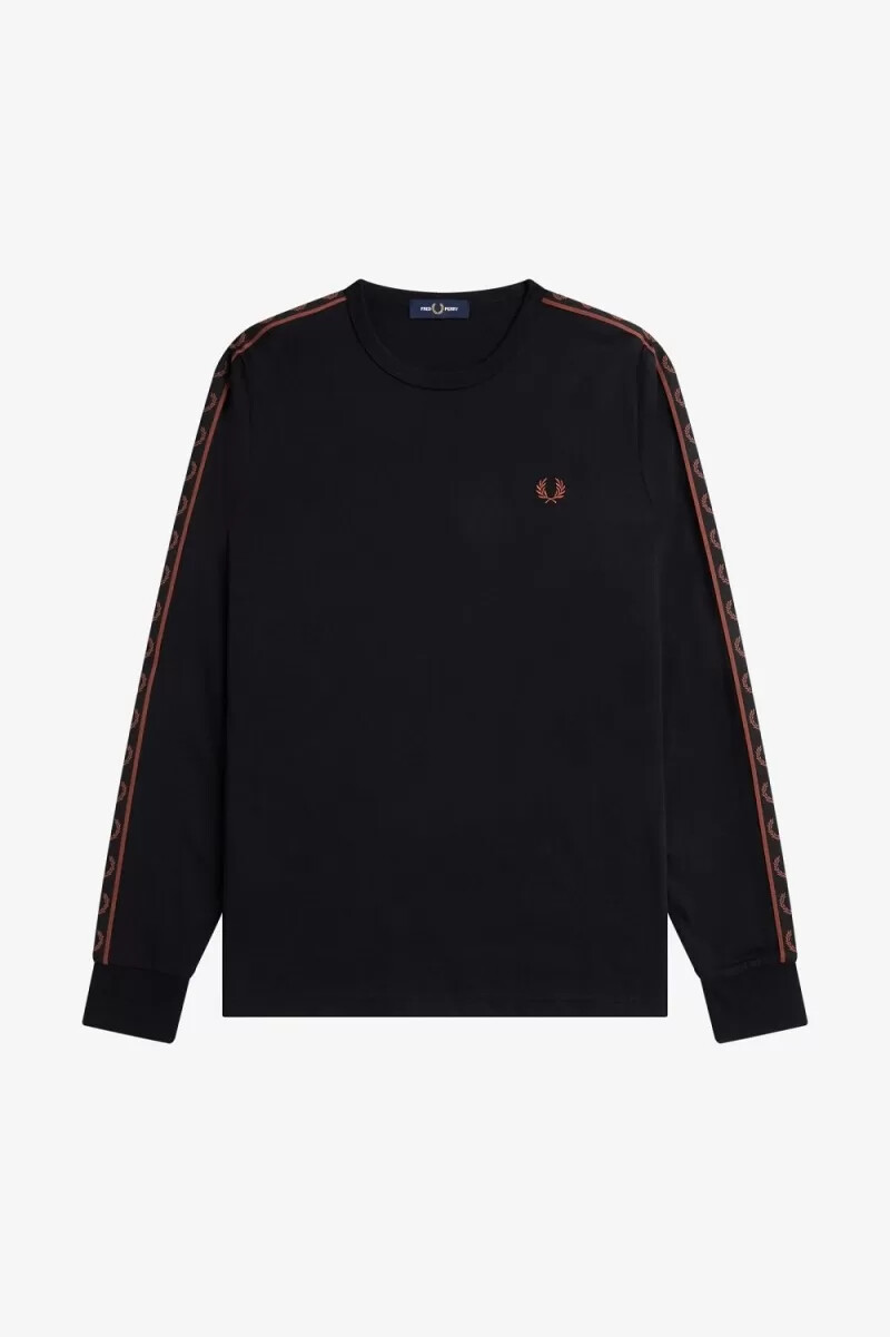 fred perry langarm-t-shirt für herren schwarzwhiskybraun