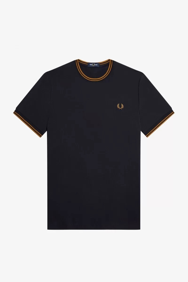 fred perry twin tipped herren-t-shirt marineblau dunkelbraun