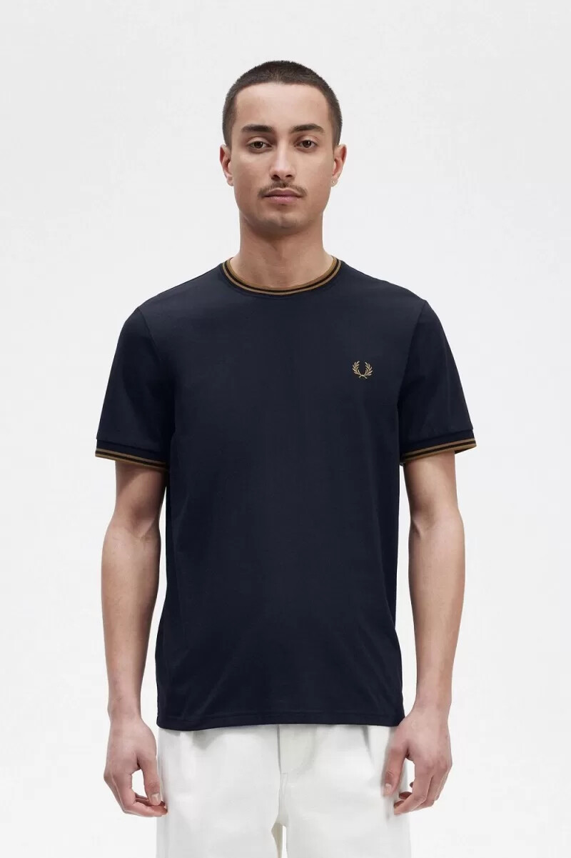 fred perry twin tipped herren-t-shirt marineblau dunkelbraun