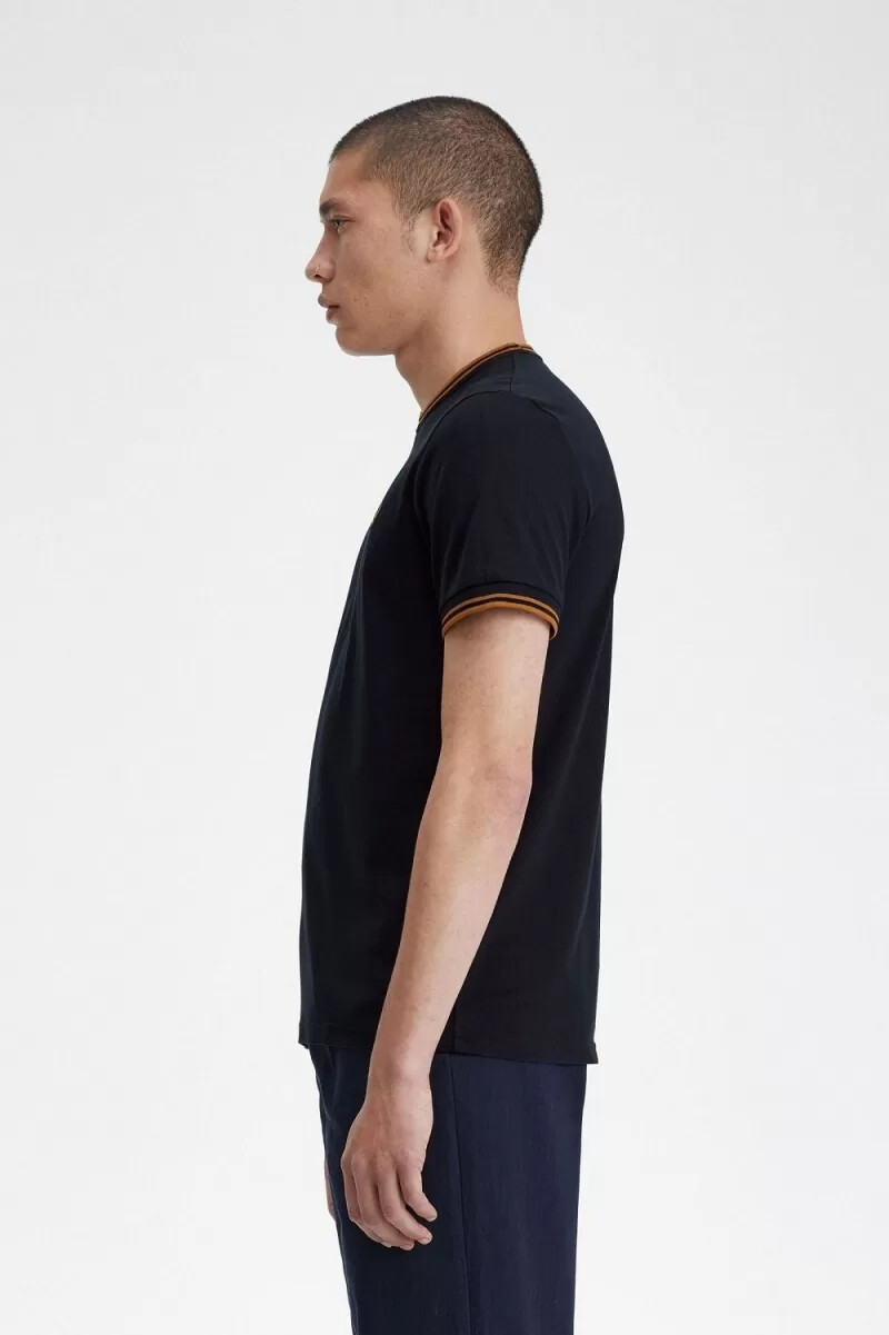 fred perry twin tipped herren-t-shirt marineblau dunkelbraun