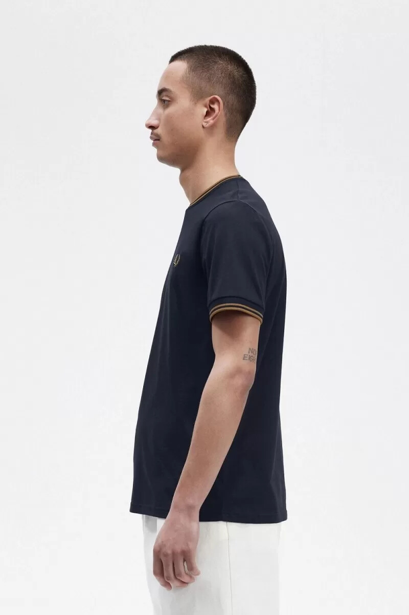 fred perry twin tipped herren-t-shirt marineblau dunkelbraun