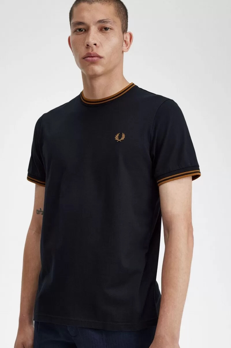 fred perry twin tipped herren-t-shirt marineblau dunkelbraun