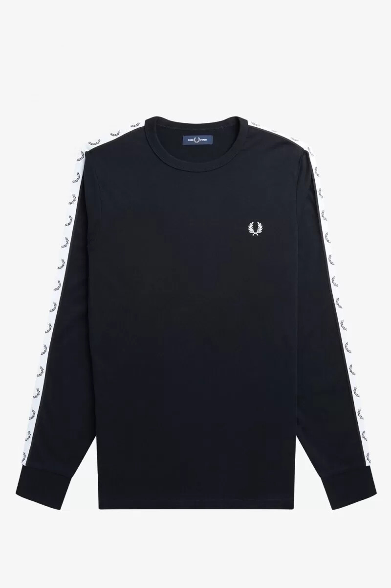 fred perry langarm-t-shirt mit ziernähten schwarz