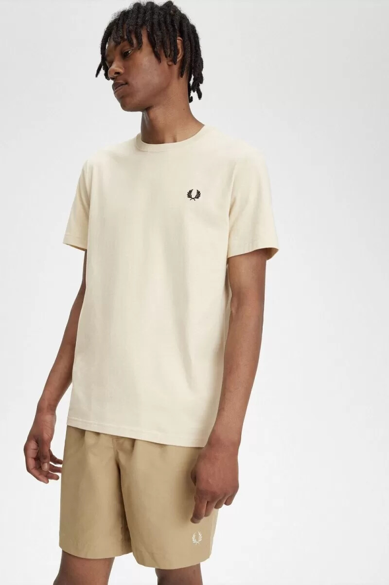 fred perry herren-t-shirt mit rundhalsausschnitt haferflockenfarbe schwarz