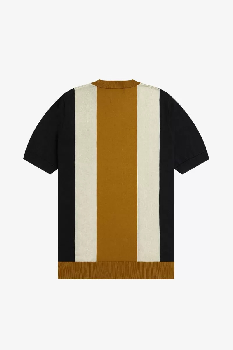 fred perry herren-t-shirt mit streifenmuster feinstrick schwarz haferflocken dunkelbraun