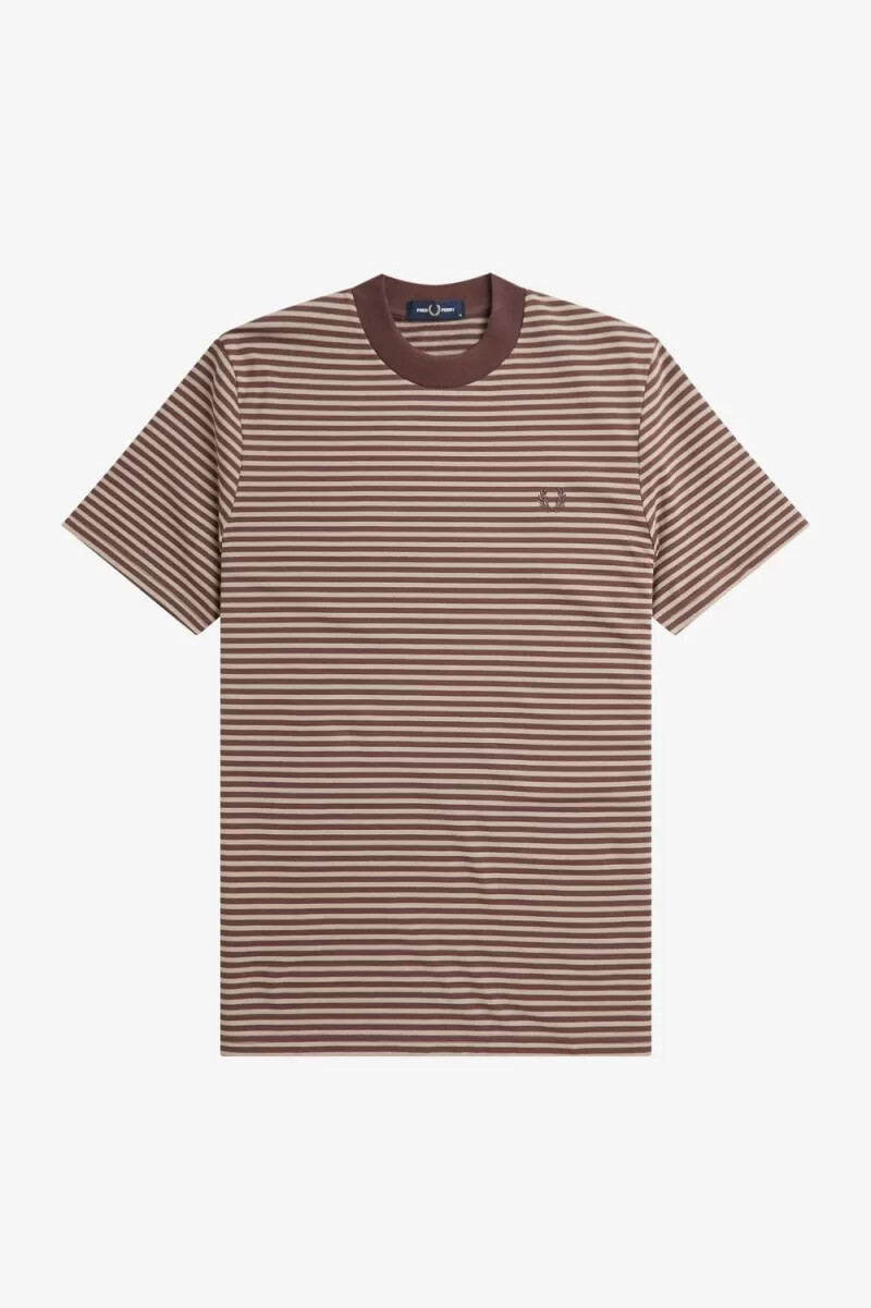 fred perry herren-t-shirt mit feinen streifen schweres material dunkelrot warmgrau