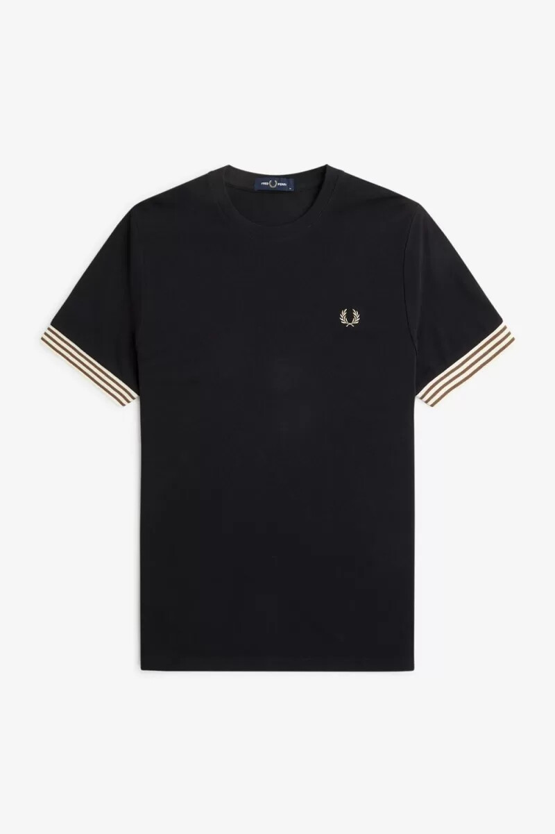 fred perry herren-t-shirt mit streifen am bündchen schwarz